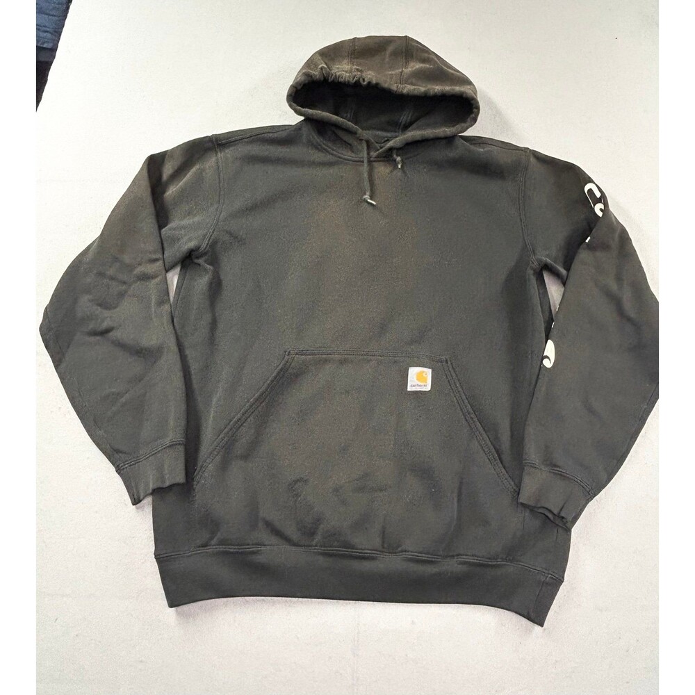Carhartt Hoodie Mens Black Pullover Fleece Loose Fit Sleeve Logo K288 BLK